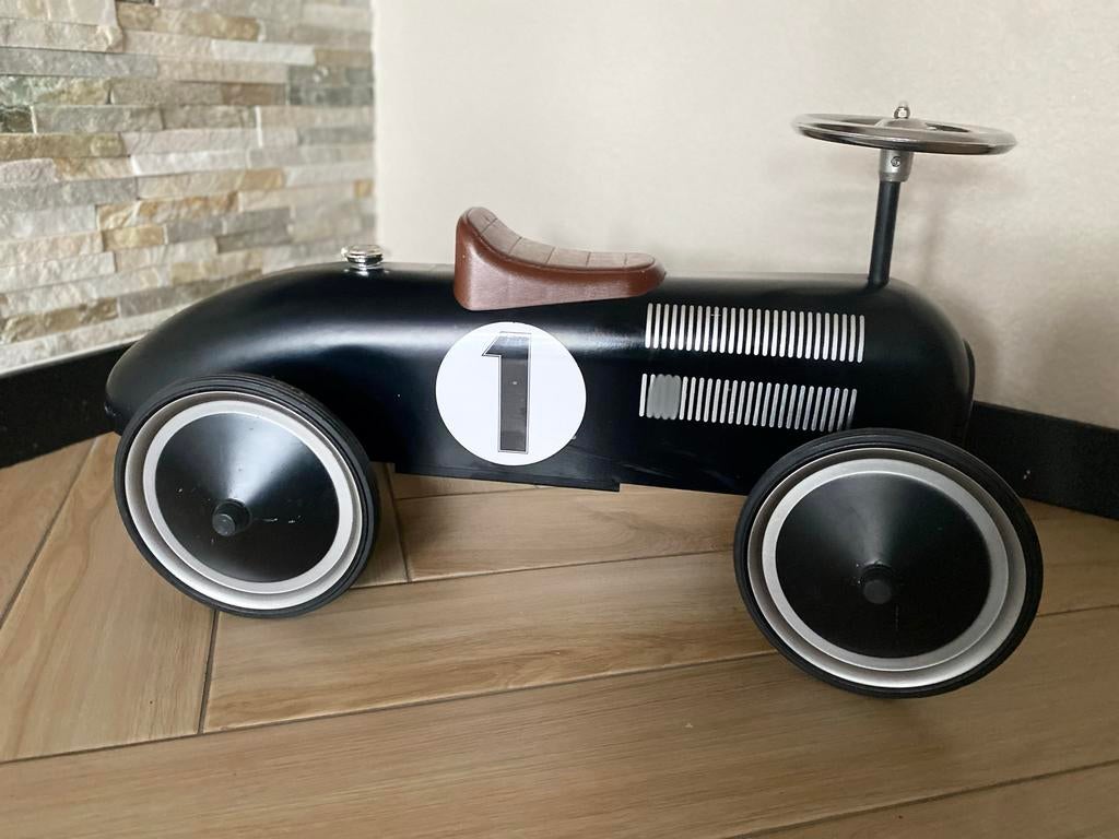 Loopauto zwart retro oldtimer model, Ophalen, Gebruikt, Loopvoertuig