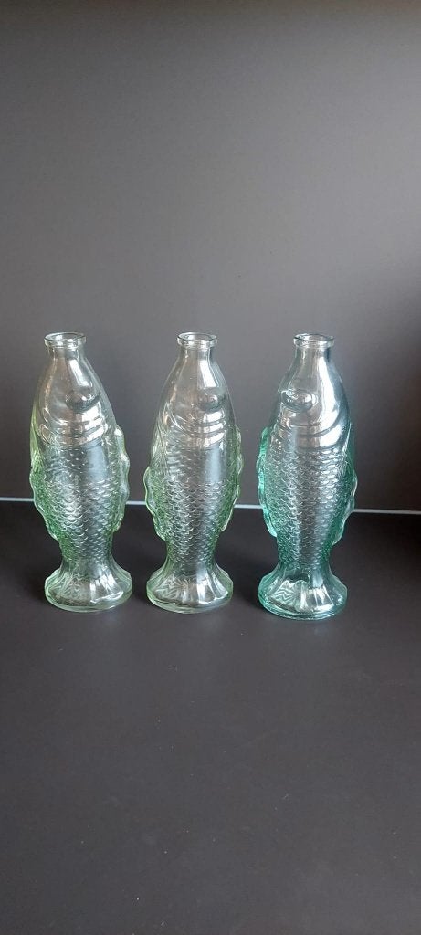 Set van 3 Vintage Vis flessen / Vazen – 26.5 cm – GÁÁF!, Antiek en Kunst, Antiek | Vazen, Ophalen of Verzenden