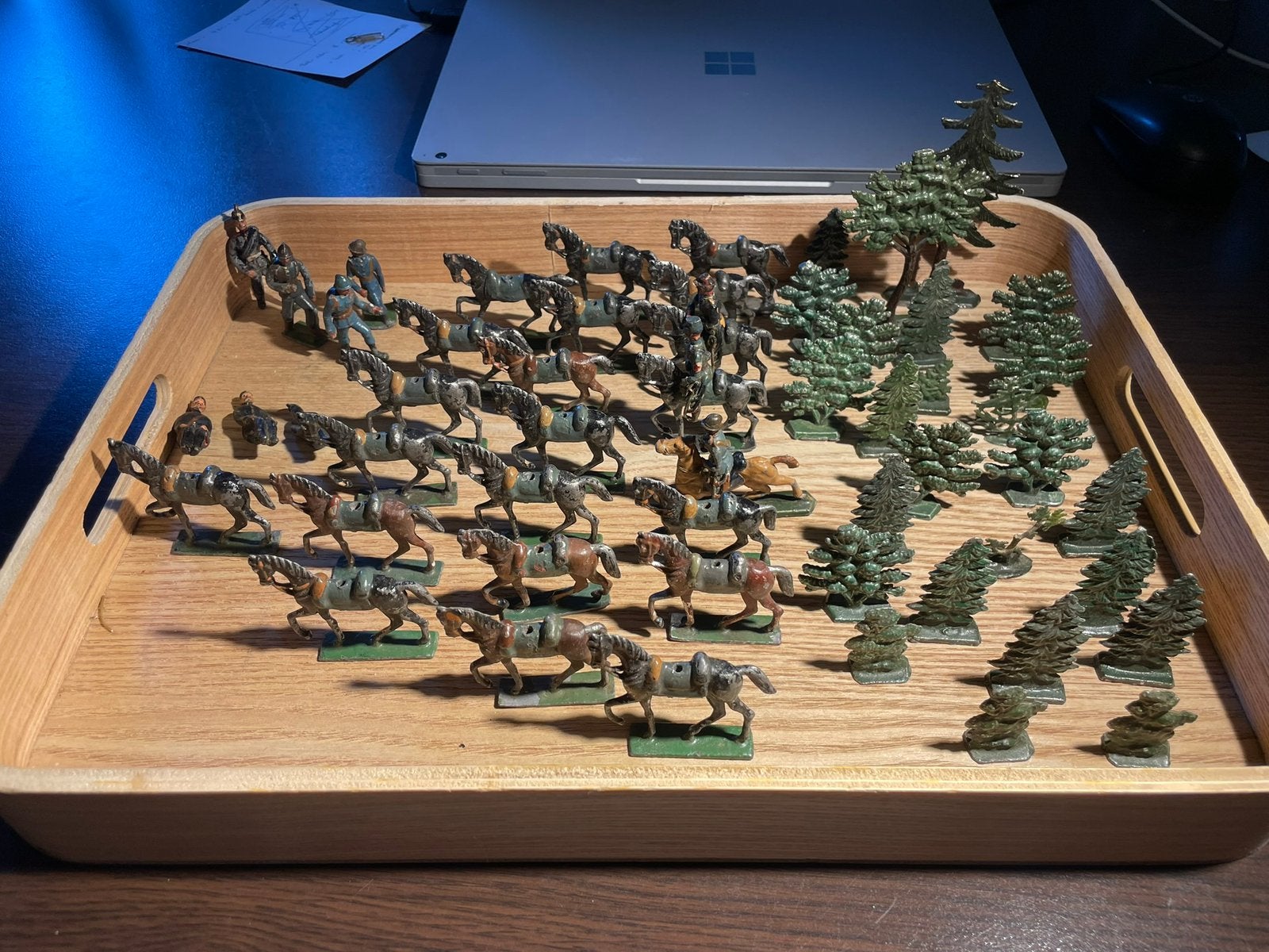 Bijzondere oude tinnen soldaatjes paarden en bomen 1920/1930, Ophalen of Verzenden, Gebruikt