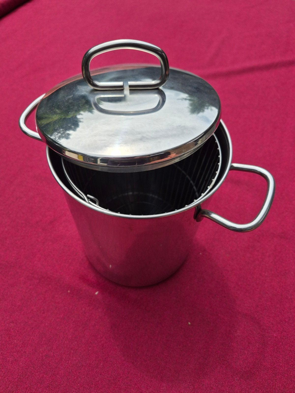RVS Aspergepan met mandje - 17 cm diameter, 22 cm hoog, Ophalen