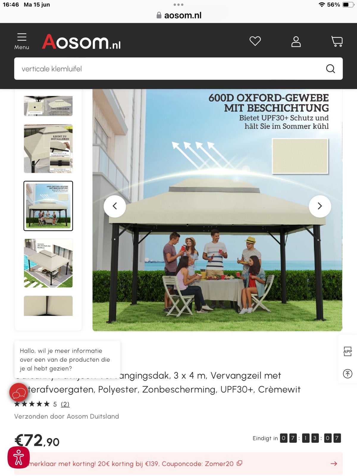 Outsunny Paviljoen Dak 3x4m -, Nieuw, 4 tot 6 meter, Paviljoen, 2 meter of meer