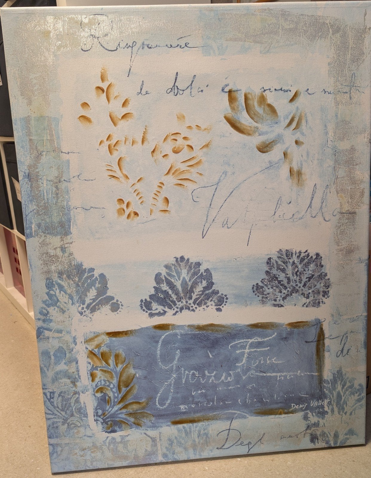 Groot Schilderij, Handgeschilderd, Gemengde techniek, Ophalen, Bloemen