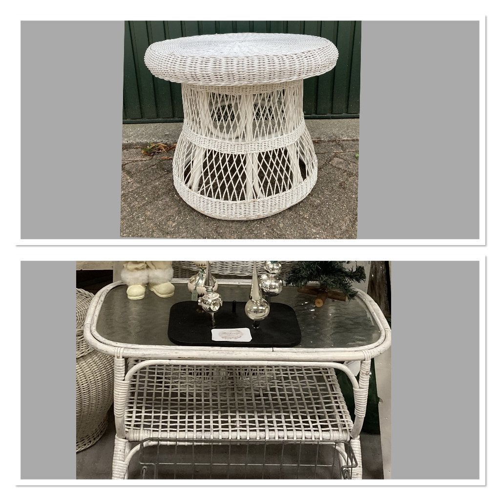 2x Brocante rieten - rotan tafeltje - salontafeltje, Ophalen