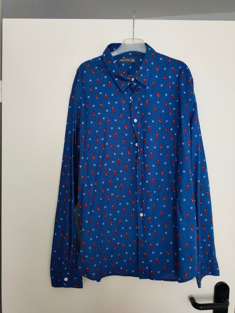 Heren kerst overhemd, Ophalen of Verzenden, Zo goed als nieuw, Blauw, Halswijdte 43/44 (XL)