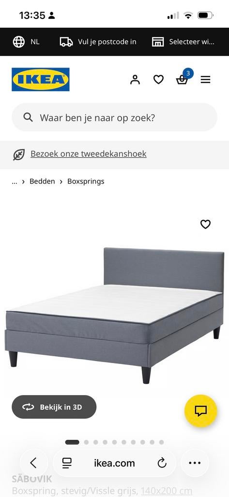 Ikea SÄBOVIK bed, grijs, Ophalen, Gebruikt, Tweepersoons, 140 cm