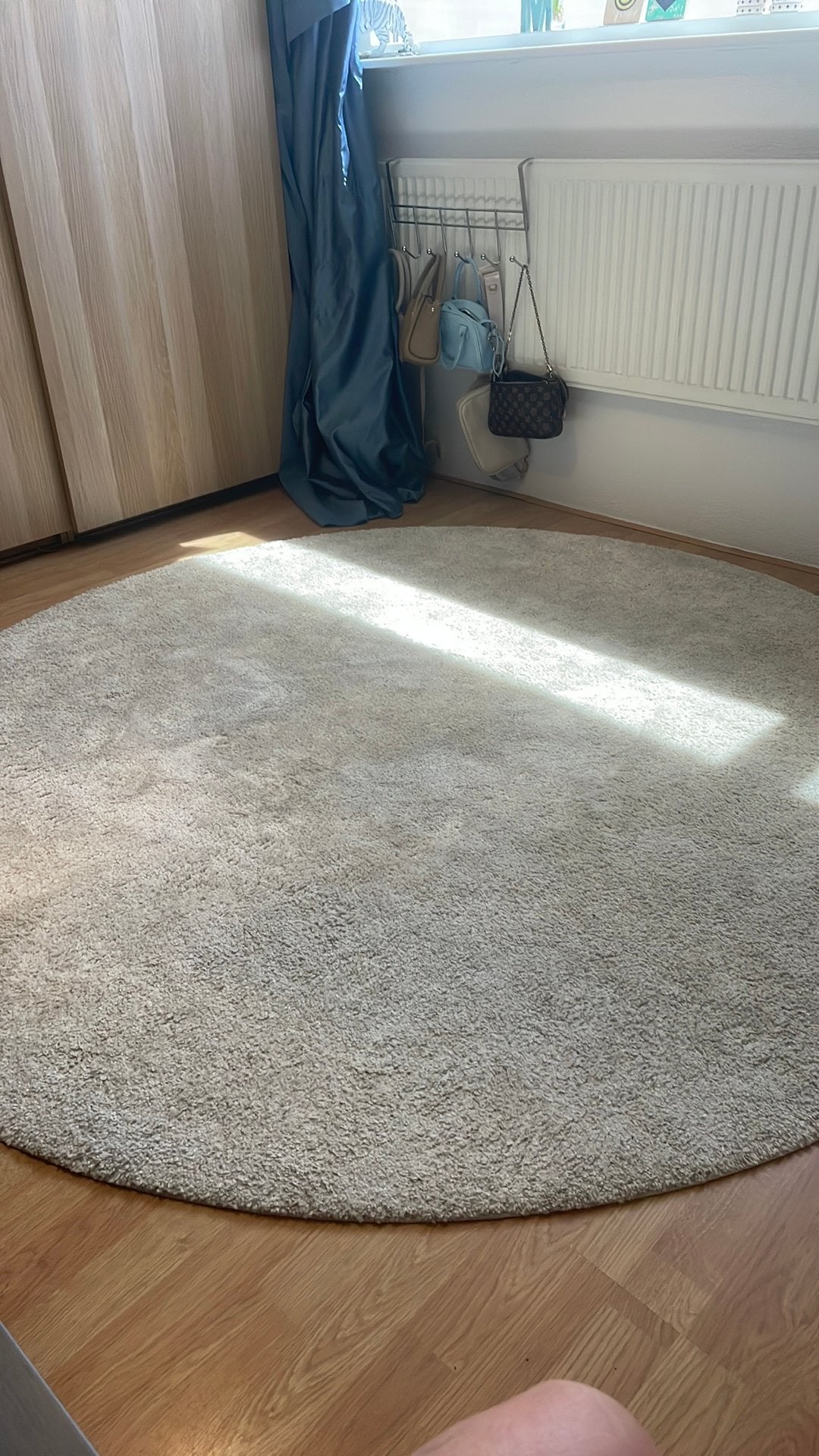 Rond vloerkleed laagpolig ecru Stoense Ikea 195 cm, Ophalen, 150 tot 200 cm, Rond, Zo goed als nieuw