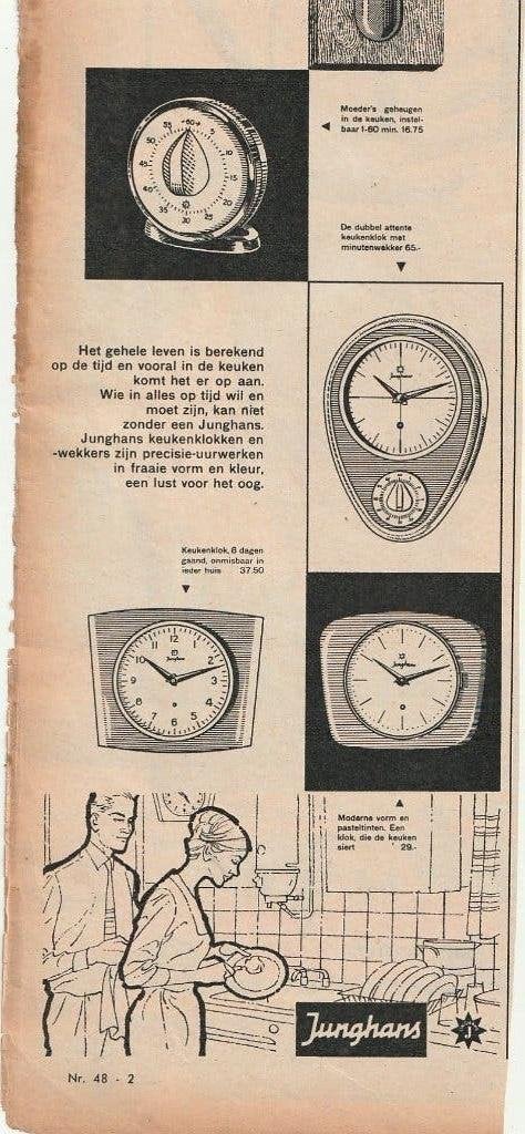 Retro reclame 1960 Junghans keuken klokken op tijd, Verzamelen, Verzenden, Overige typen