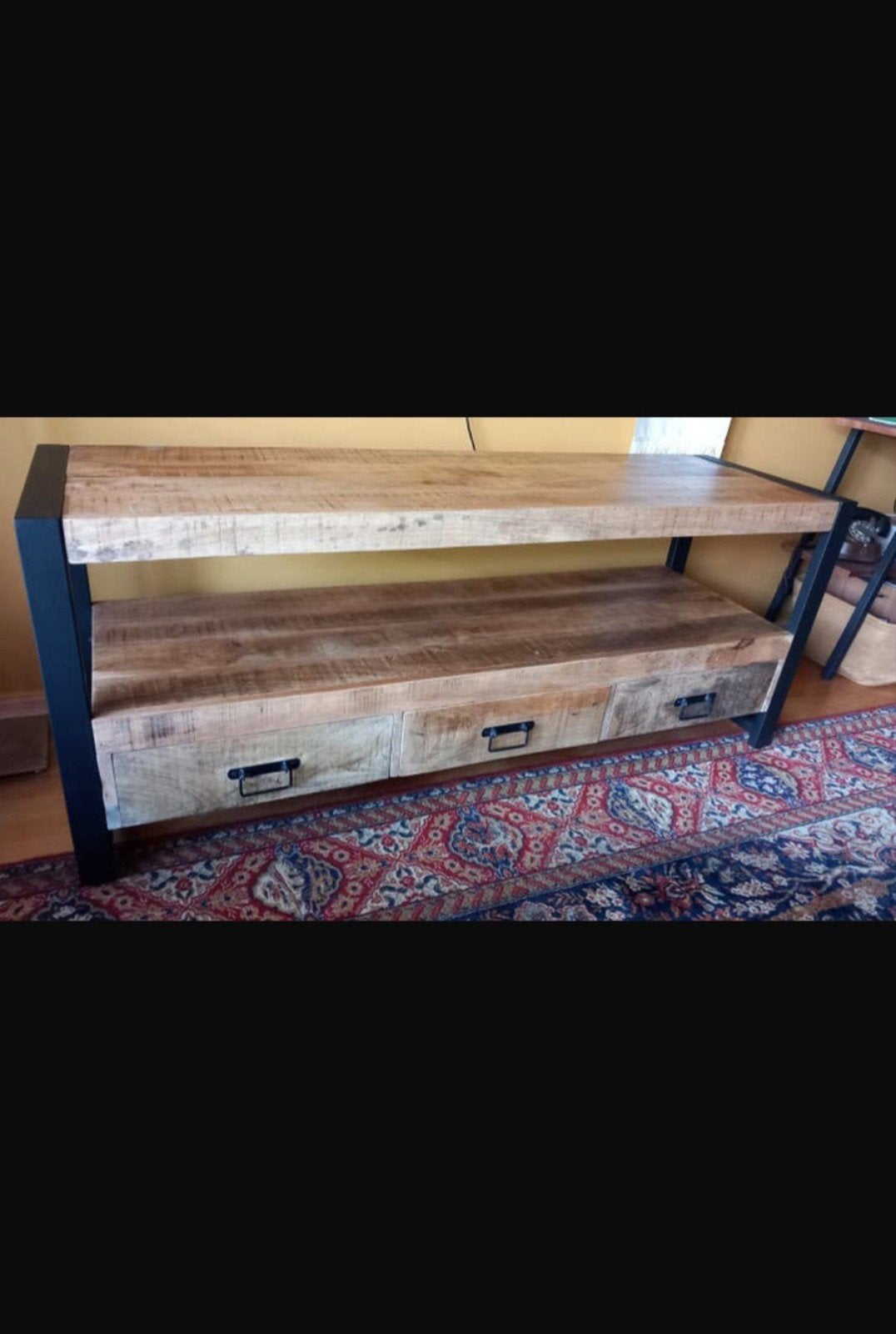 TV meubel mangohout, Ophalen, 150 tot 200 cm, Minder dan 100 cm, Industrieel
