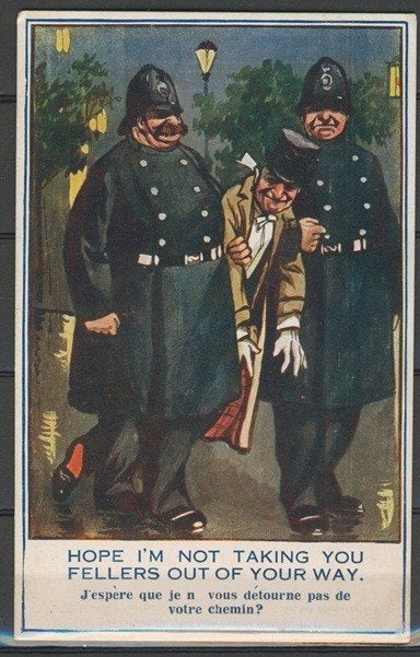 Humor 1915 Nostalgie Britse Bobbies Ansichtkaart f-248b jdu, Ophalen of Verzenden, Voor 1920, Ongelopen, Overige thema's