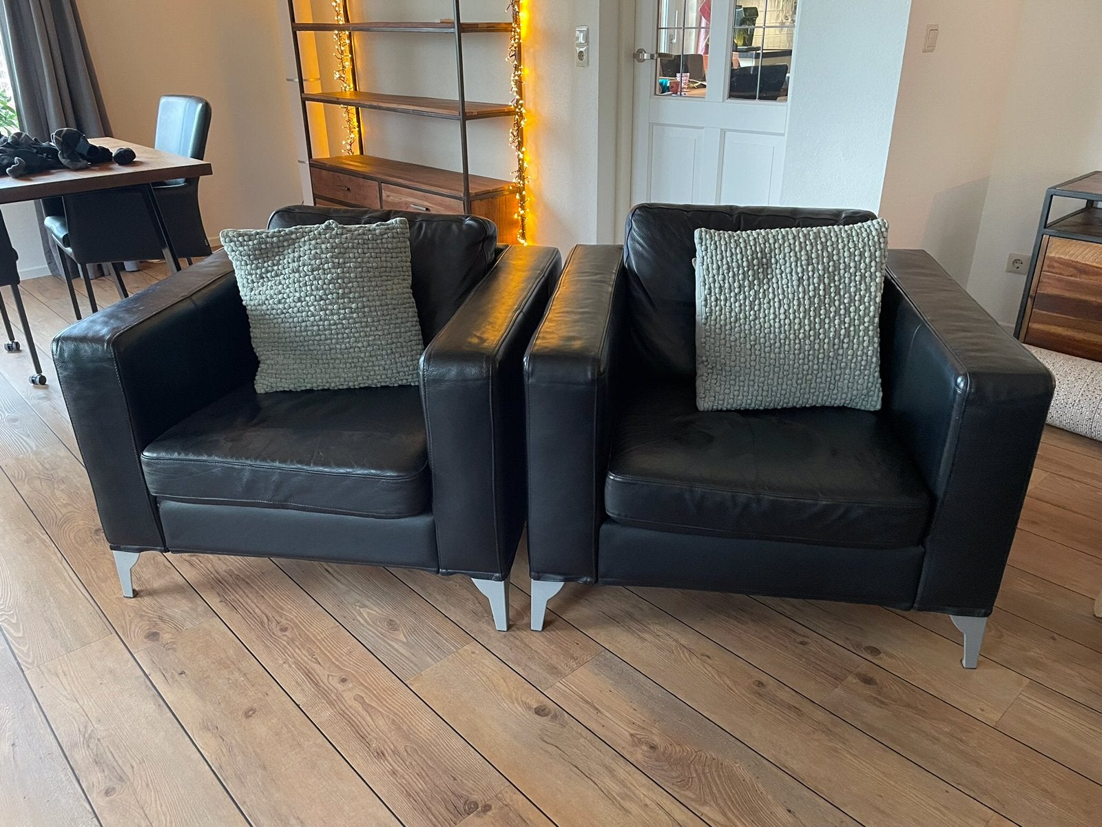Stoel zwart leer 2 stuks, Huis en Inrichting, Stoelen, Ophalen, Gebruikt, Twee, Zwart