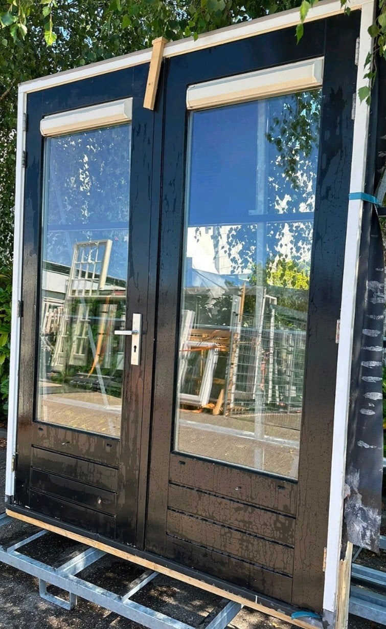 Kozijn met dubbele tuindeuren, Doe-het-zelf en Verbouw, Deuren en Horren, Ophalen, Gebruikt, Buitendeur, Glas