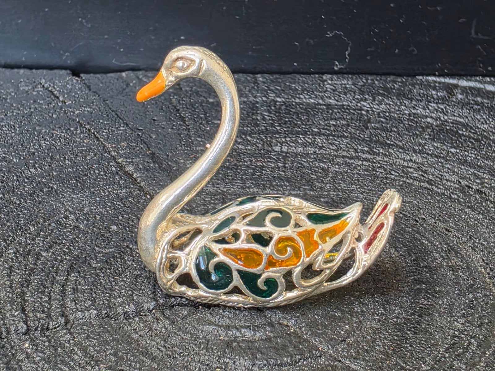 Miniatuur Zilveren Zwaan met Emaille, Antiek en Kunst, Antiek | Goud en Zilver, Verzenden, Zilver