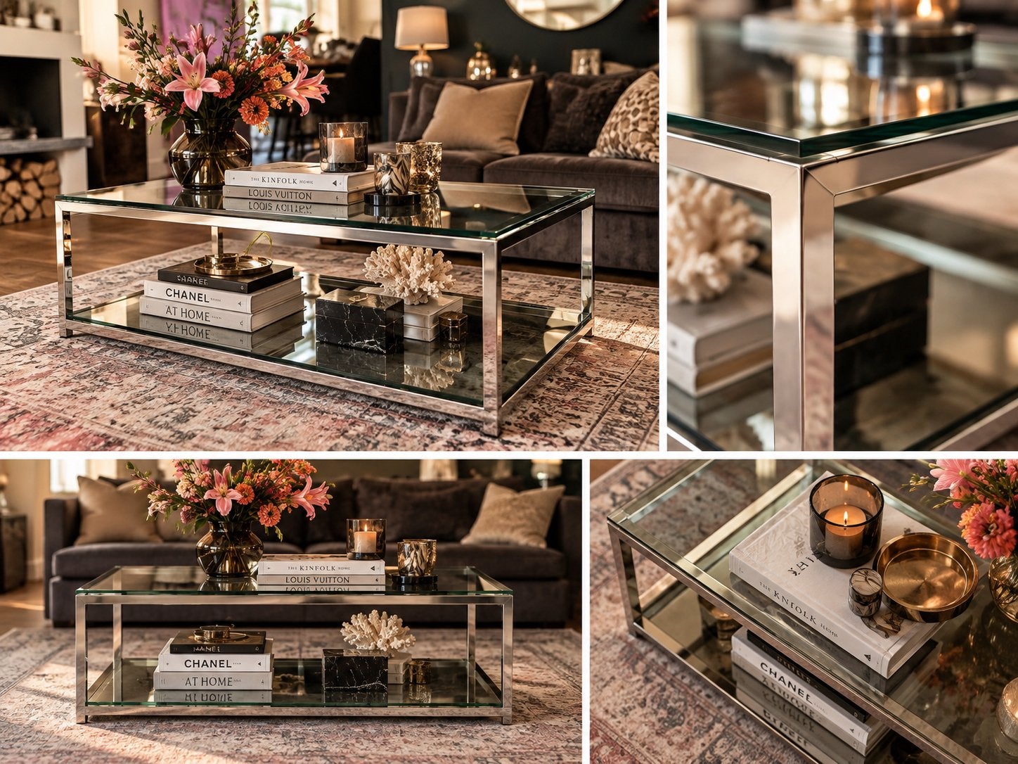 Moderne salontafel met glazen blad en metalen frame, 100 tot 150 cm, Ophalen of Verzenden, Glas, Zo goed als nieuw