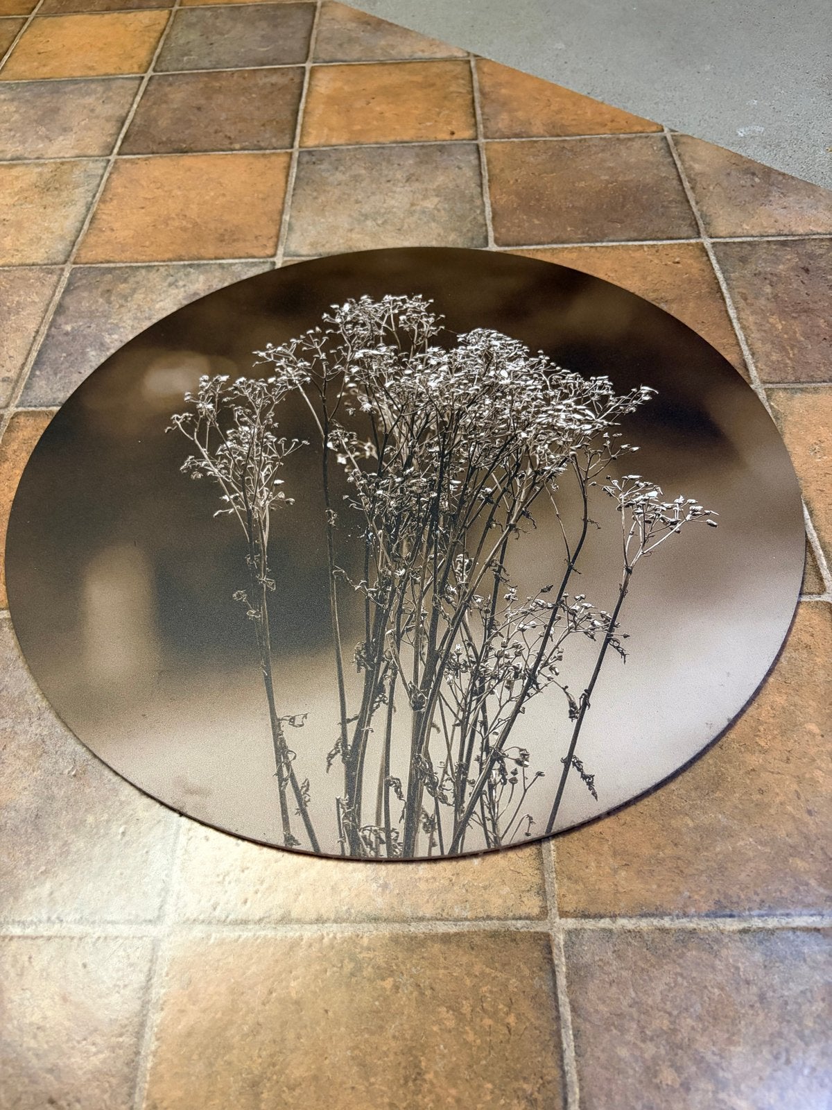 Ronde muurdecoratie met natuurprint - Zo goed als nieuw, Ophalen, Zo goed als nieuw, Bruin, Wandcirkel