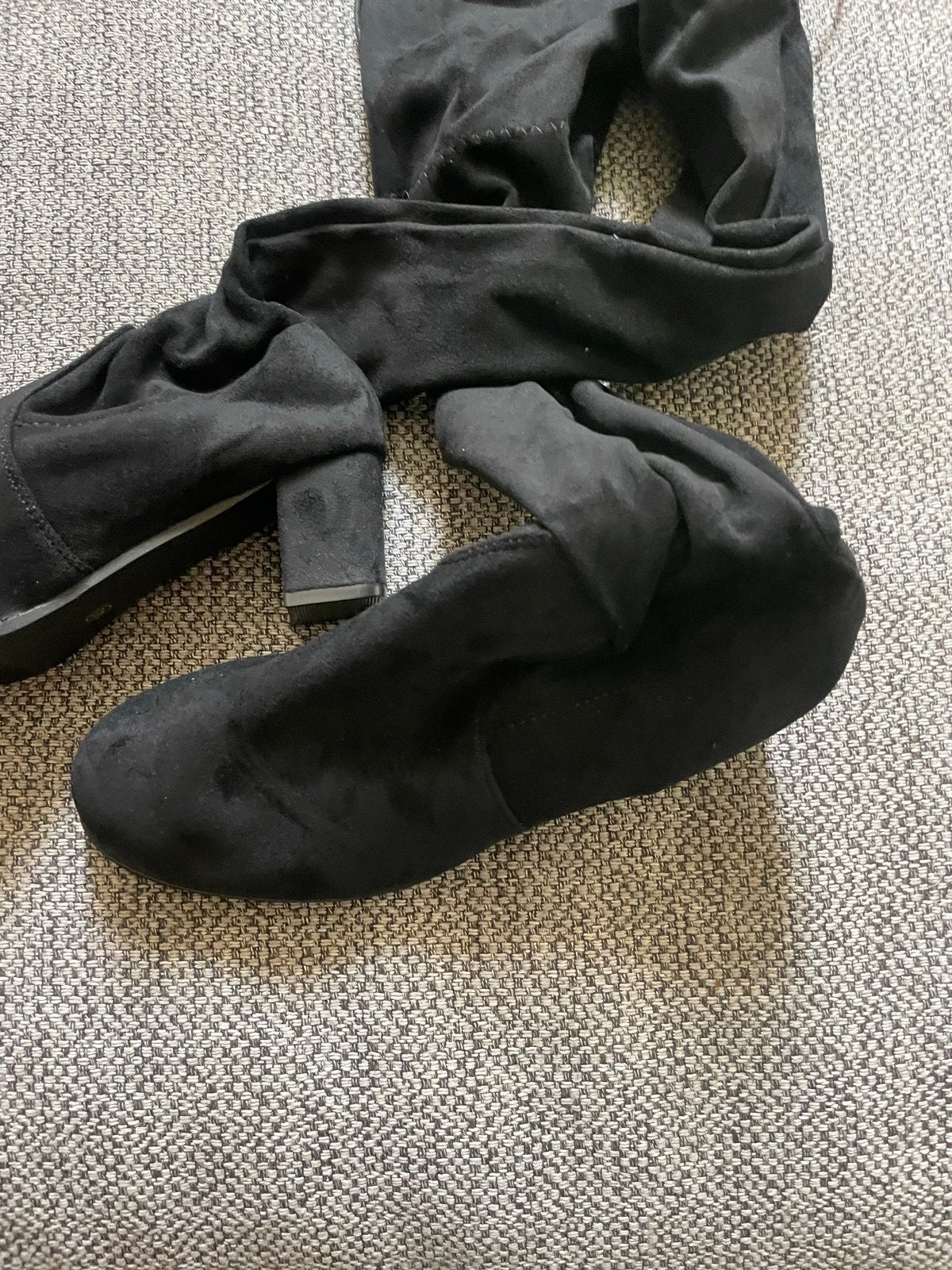 Zwarte overknee laarzen met blokhak, Kleding | Dames, Ophalen of Verzenden, Gedragen, Zwart, Hoge laarzen