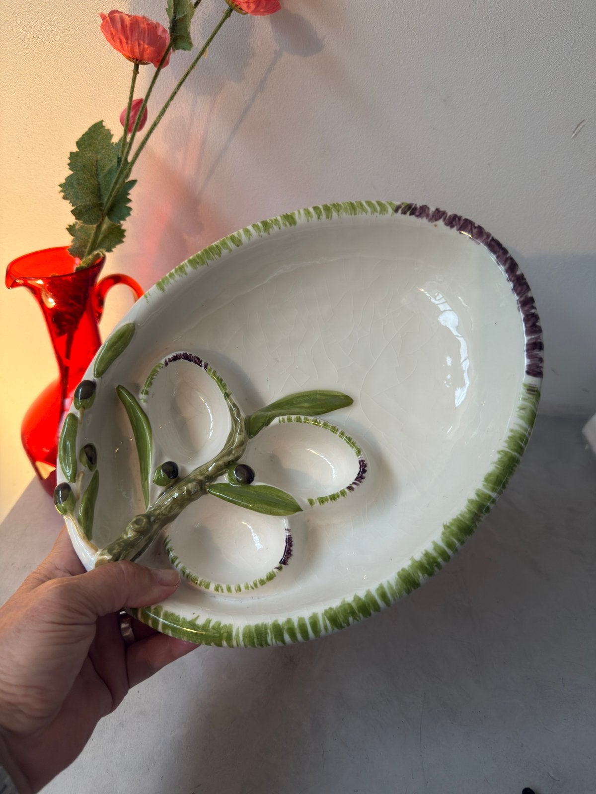 Handbeschilderde Italiaanse olijvenschaal-Fattoria La Vialla, Ophalen of Verzenden