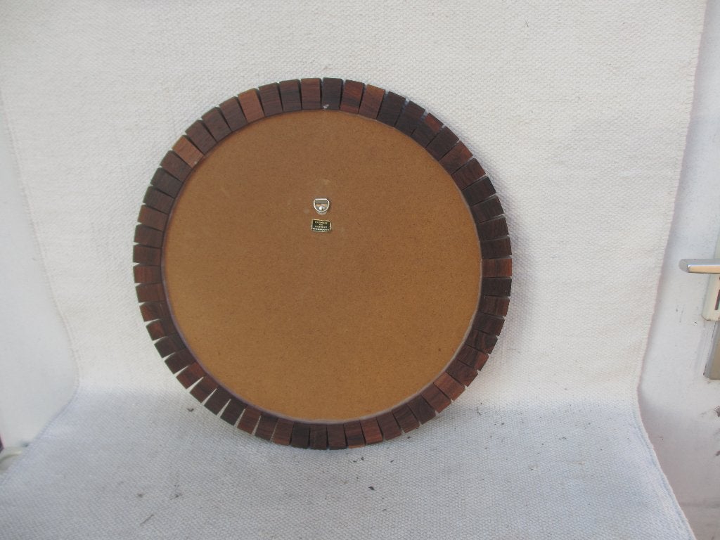 Vintage Deens design teakhout Spiegel jaren 60, Huis en Inrichting, Woonaccessoires | Spiegels, Gebruikt, Rond, Ophalen of Verzenden