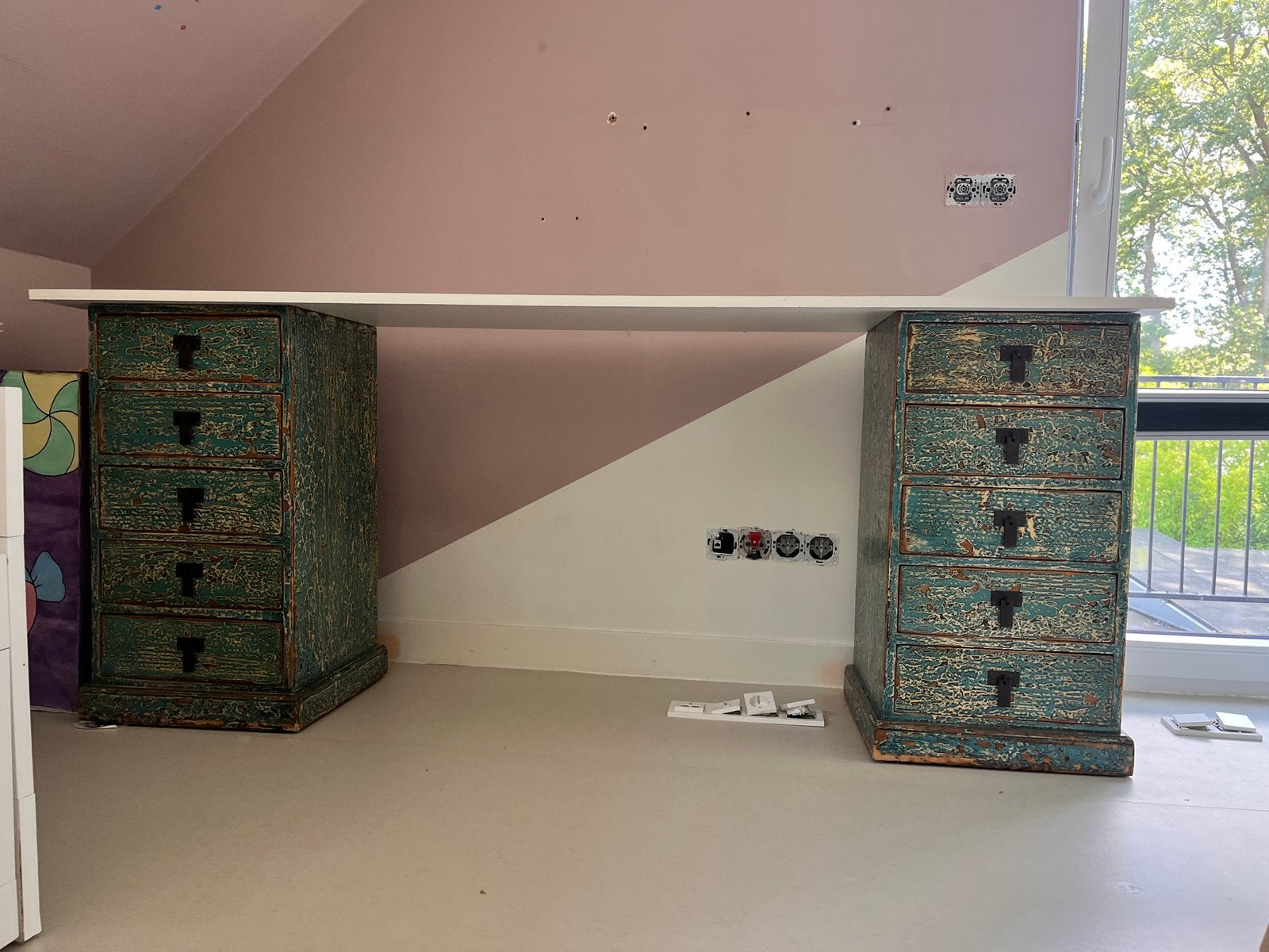 Brocante Ladenblok massief hout, 2 stuks, Ophalen, Minder dan 50 cm, Gebruikt, 5 laden of meer