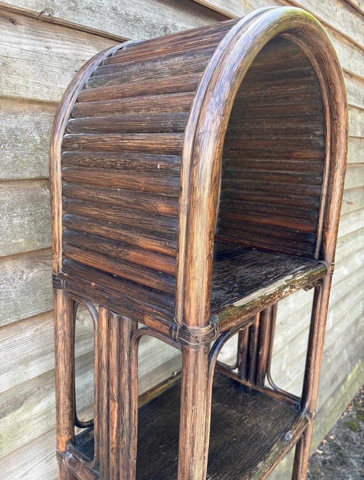 Vintage bamboe wandkast jaren 70 voor planten of boeken, Ophalen