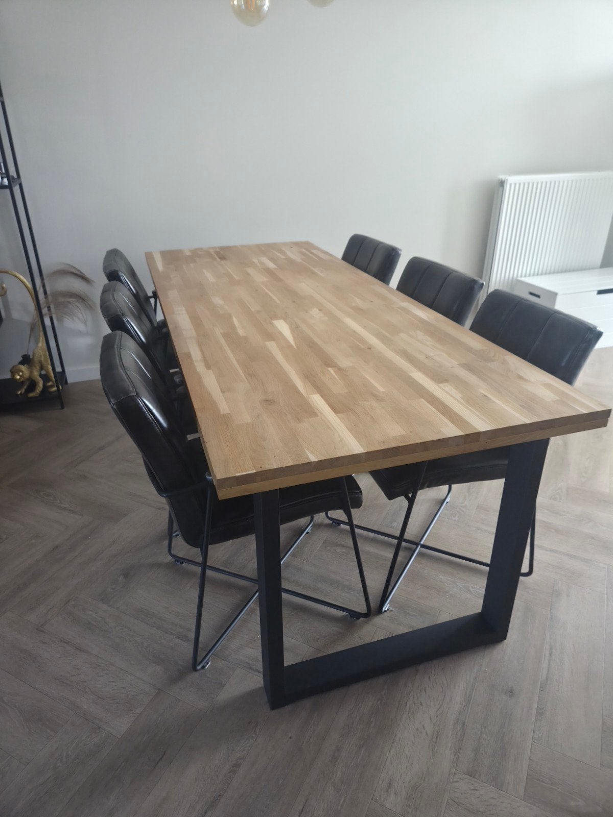 Robuuste Massief Eiken Eettafel 220 x 90 cm – Stalen U-Poot, Ophalen, Eikenhout, 200 cm of meer, 50 tot 100 cm