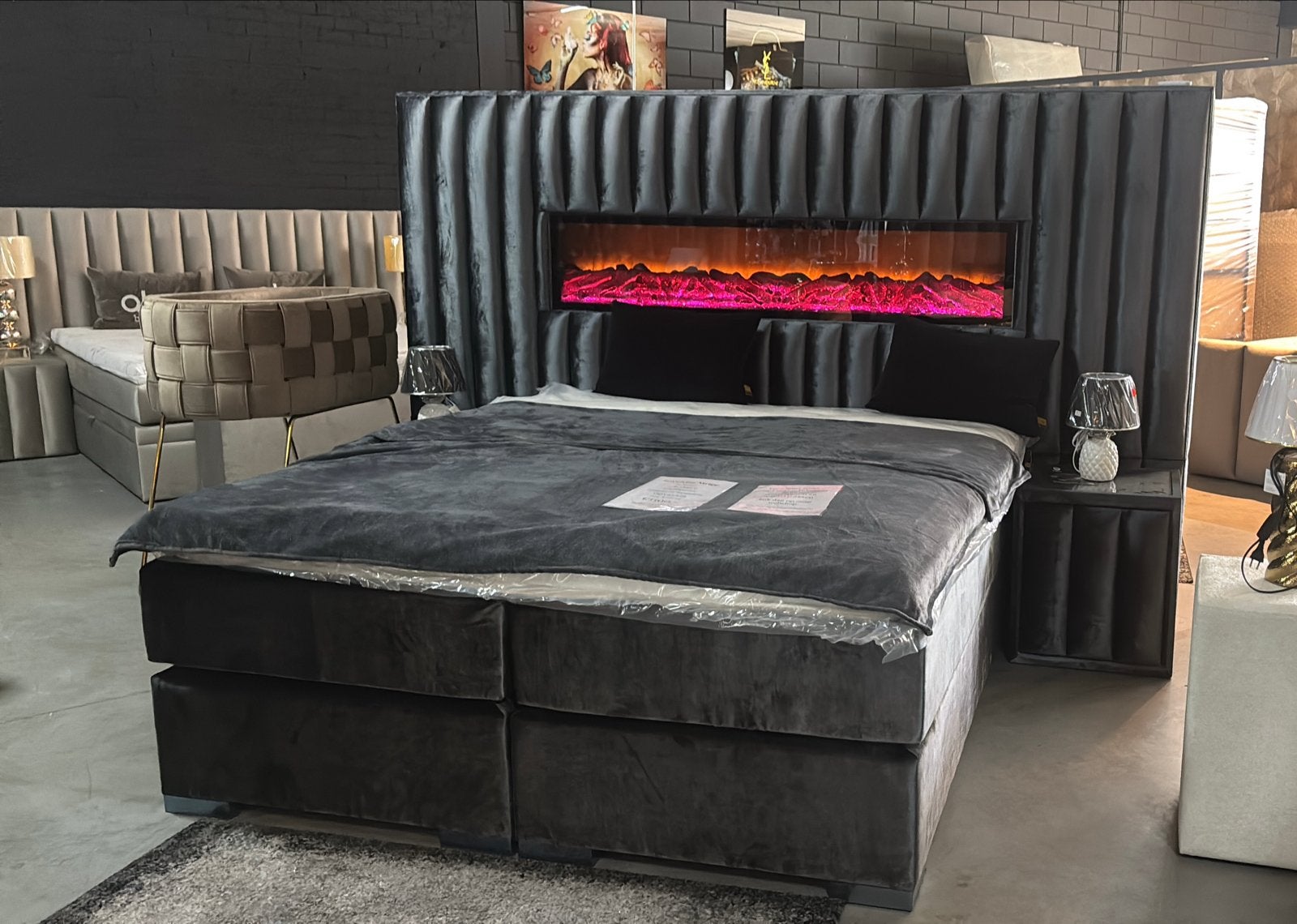 XL Boxspring Antraciet Grijs 180x200, Tweepersoons, Ophalen of Verzenden, Zo goed als nieuw, 180 cm