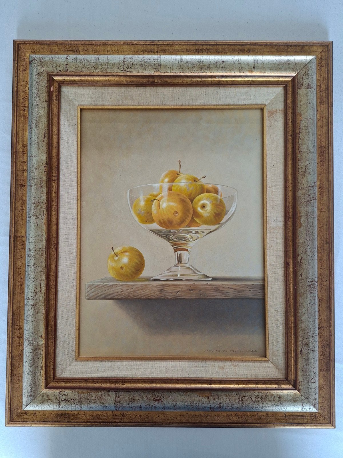Stilleven met pruimen Chr. A.M. Overbeeke, Antiek en Kunst, Kunst | Schilderijen | Klassiek, Paneel, Stilleven, Ophalen of Verzenden