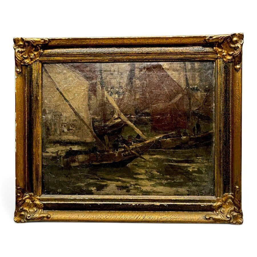 Willem Johannes Schütz (1854-1933) - Vissersschepen, Antiek en Kunst, Maritiem / water, Nederlandse school, Doek, Olieverf