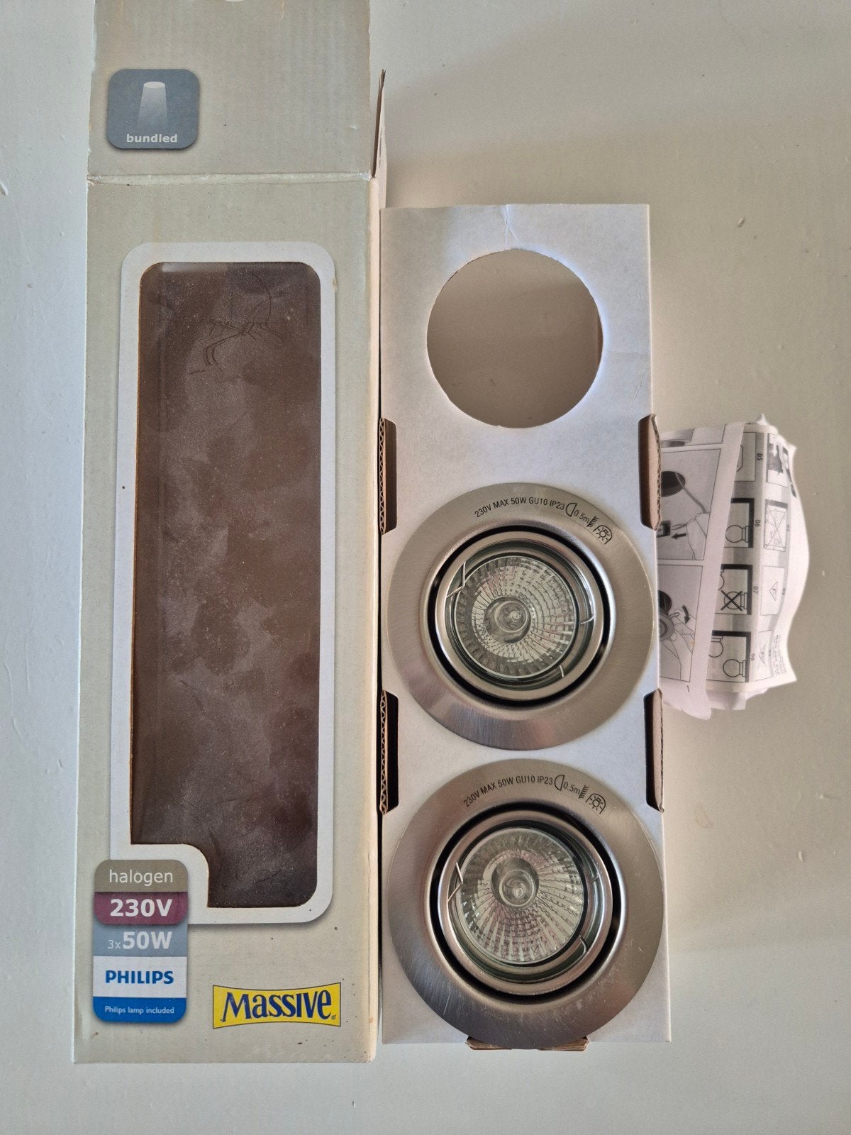 Twee Philips Massive 50W GU10 Halogeen Inbouwspots, Metaal of Aluminium, Nieuw, Ophalen of Verzenden, Inbouw