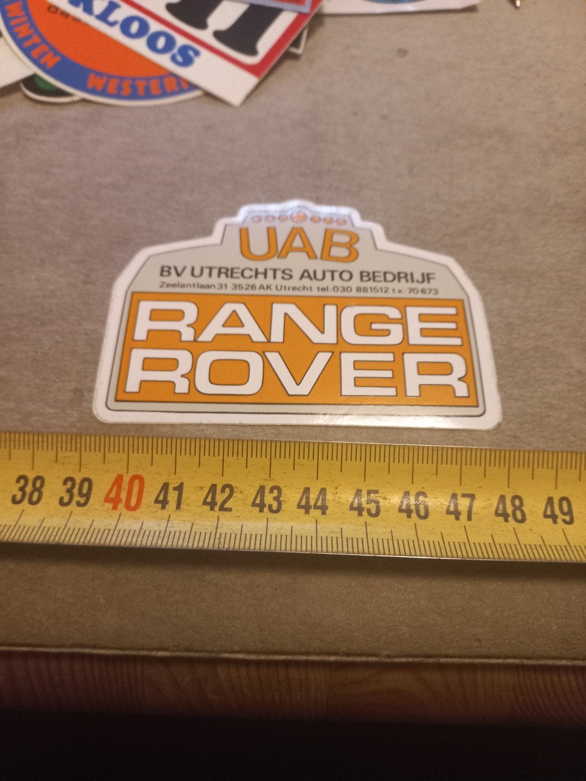 Vintage Range Rover UAB Utrecht Auto Bedrijf Sticker, Ophalen of Verzenden, Zo goed als nieuw, Auto of Motor