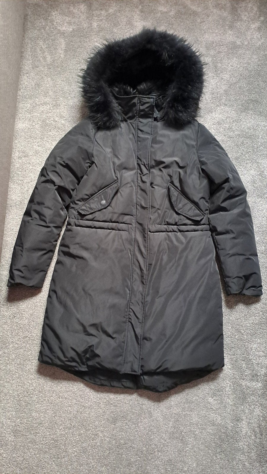 Jacky Luxury Zwarte Winterjas met Bontkraag Maat L, Kleding | Dames, Zwart, Maat 42/44 (L), Ophalen of Verzenden, Jacky Luxury