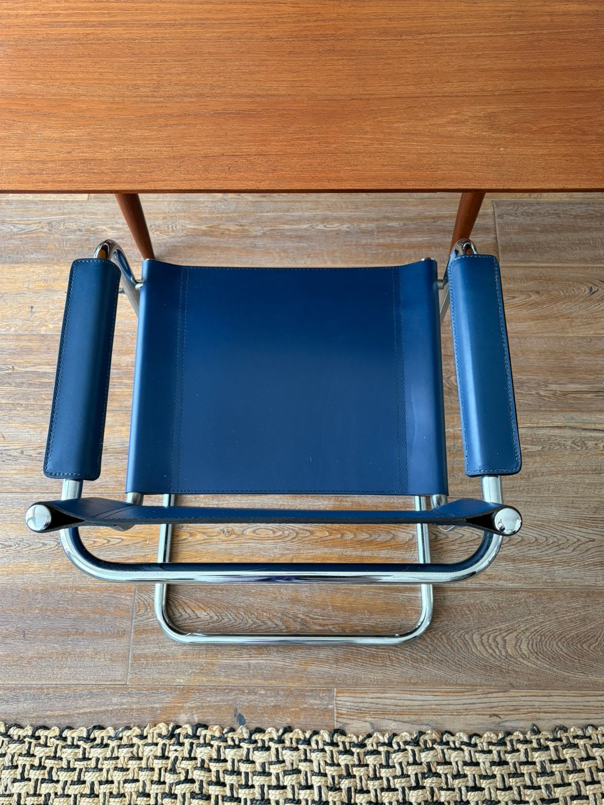 Blauw leer en chroom buisframe stoelen - Marcel Breuer style, Ophalen, Twee, Blauw, Leer