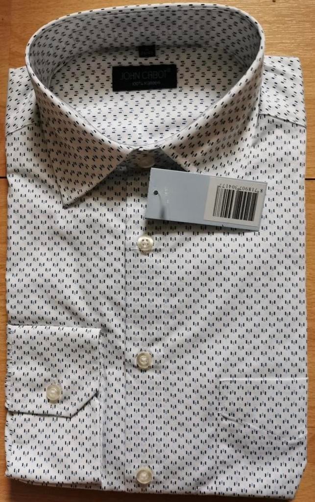 Nieuw John Cabot Heren Overhemd 100% Katoen Maat M (39/40), Ophalen of Verzenden, Nieuw, Wit, Halswijdte 39/40 (M)
