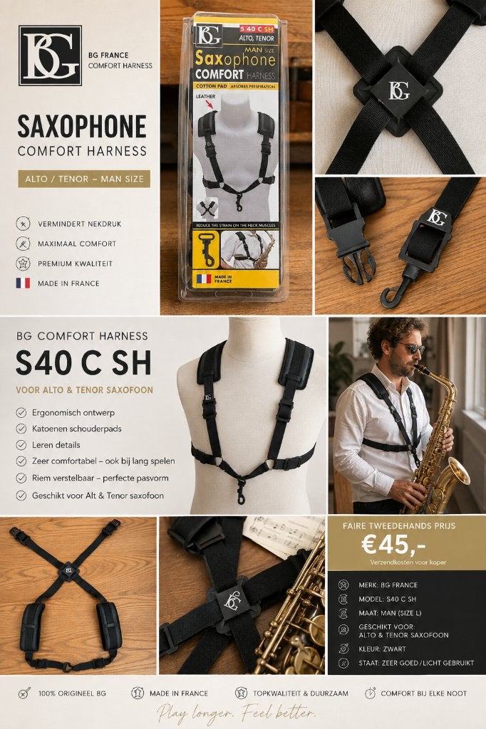 B&G comfort harnas voor Alt- en Tenor saxofoon, Ophalen of Verzenden, Zo goed als nieuw, Saxofoon