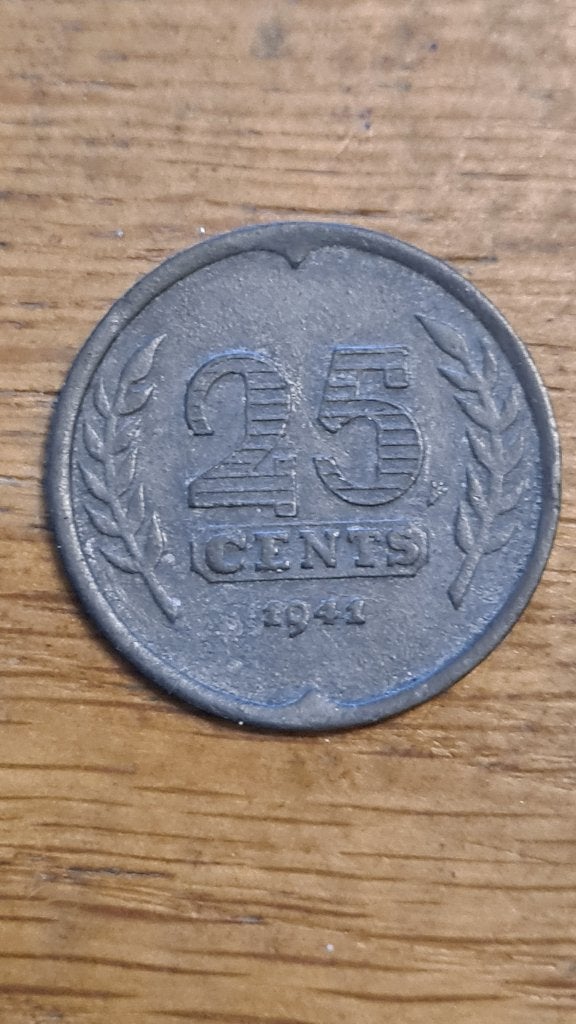 Nederland - 25 Cent 1941, Postzegels en Munten, Munten | Nederland, Verzenden, Koningin Wilhelmina, 25 cent, Losse munt