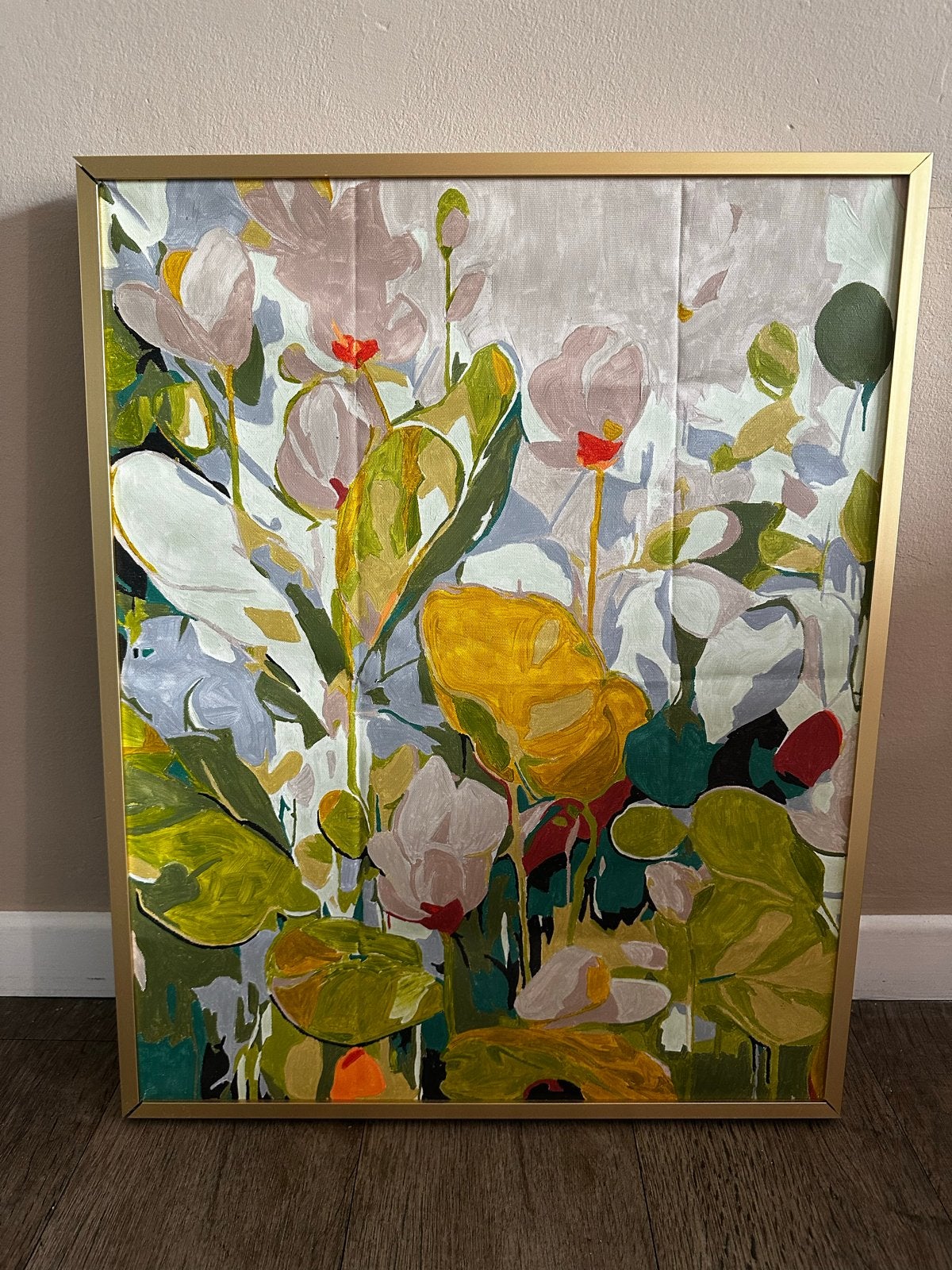 Schilderij canvas 40x50 cm, abstracte bloemen, Antiek en Kunst, Kunst | Schilderijen | Modern, Acrylverf, Handgeschilderd, Ophalen of Verzenden