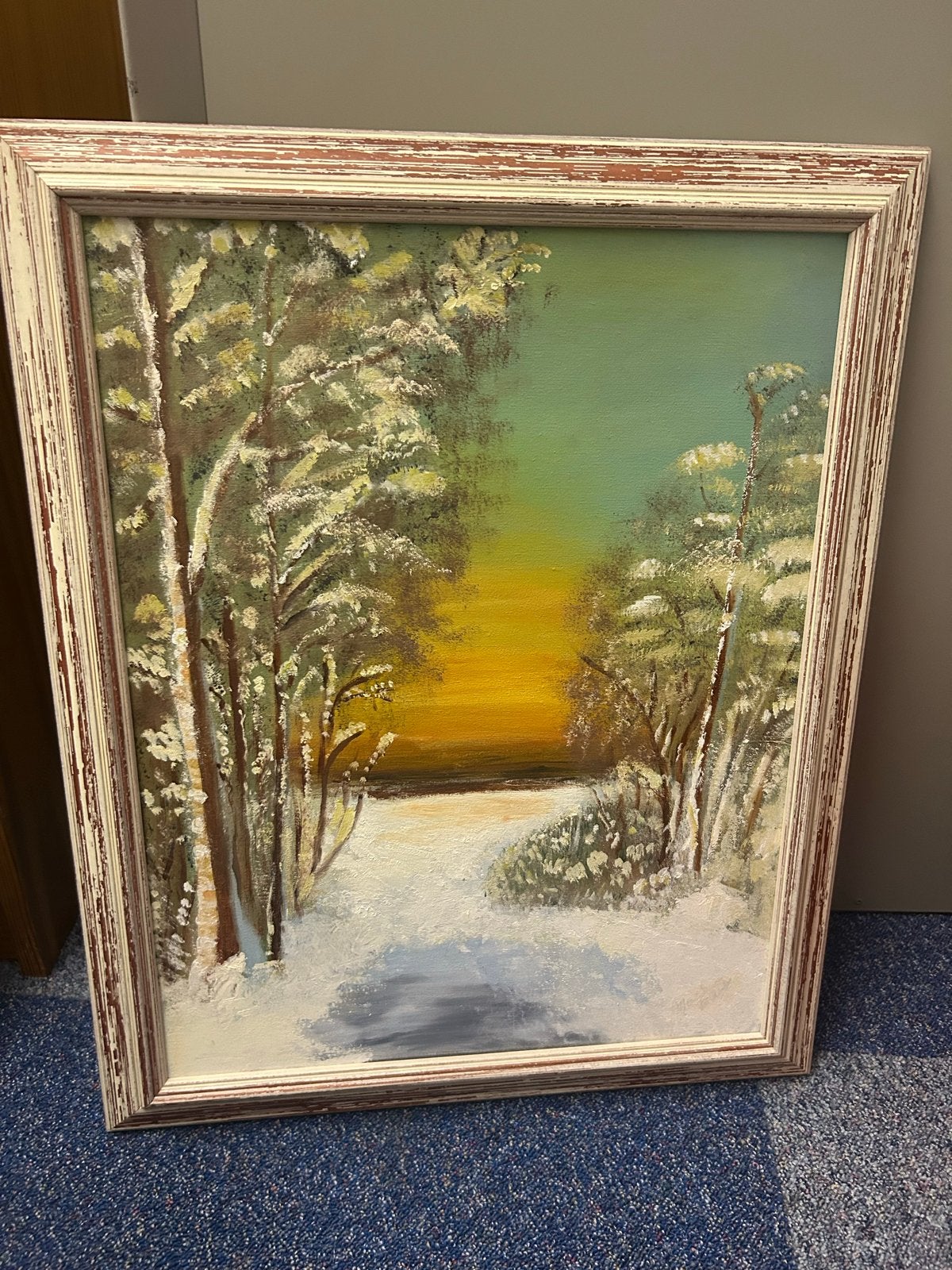 Sfeervol Winterlandschap Schilderij - Olieverf op Doek, Antiek en Kunst, Ophalen, Doek, Realistisch, Olieverf