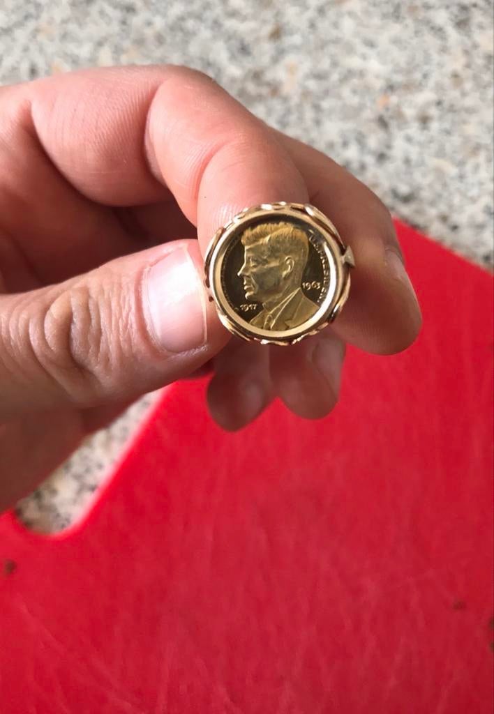 Gouden Kennedy munt ring maat 18.5, 18 tot 19, Ophalen of Verzenden, Zo goed als nieuw, Dame of Heer
