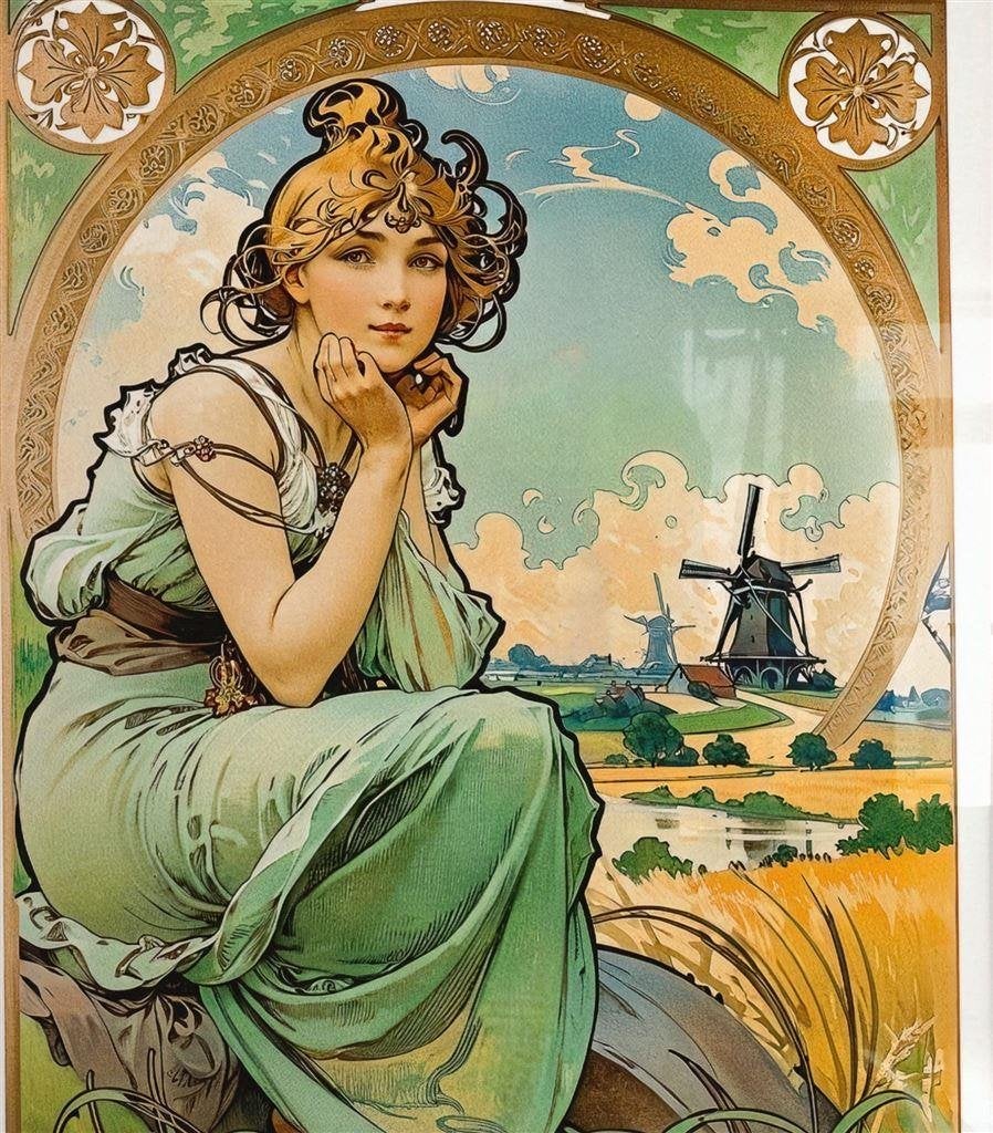 Uniek Alphonse Mucha Wereld Art Nouveau dag litho Poster 202, Verzamelen, Verzenden, Nieuw, A1 t/m A3, Film en Tv