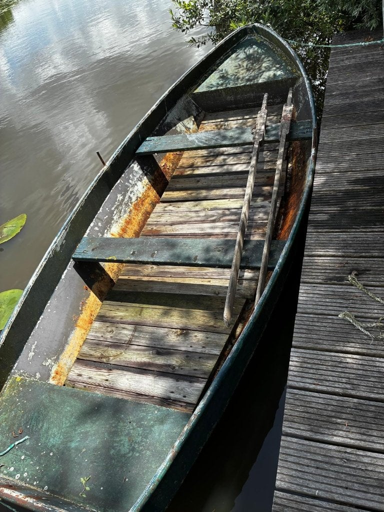stalen roeiboot, Watersport en Boten, Roeiboten, Gebruikt, Staal, Met roeispanen of peddels, Geschikt voor motor, Ophalen