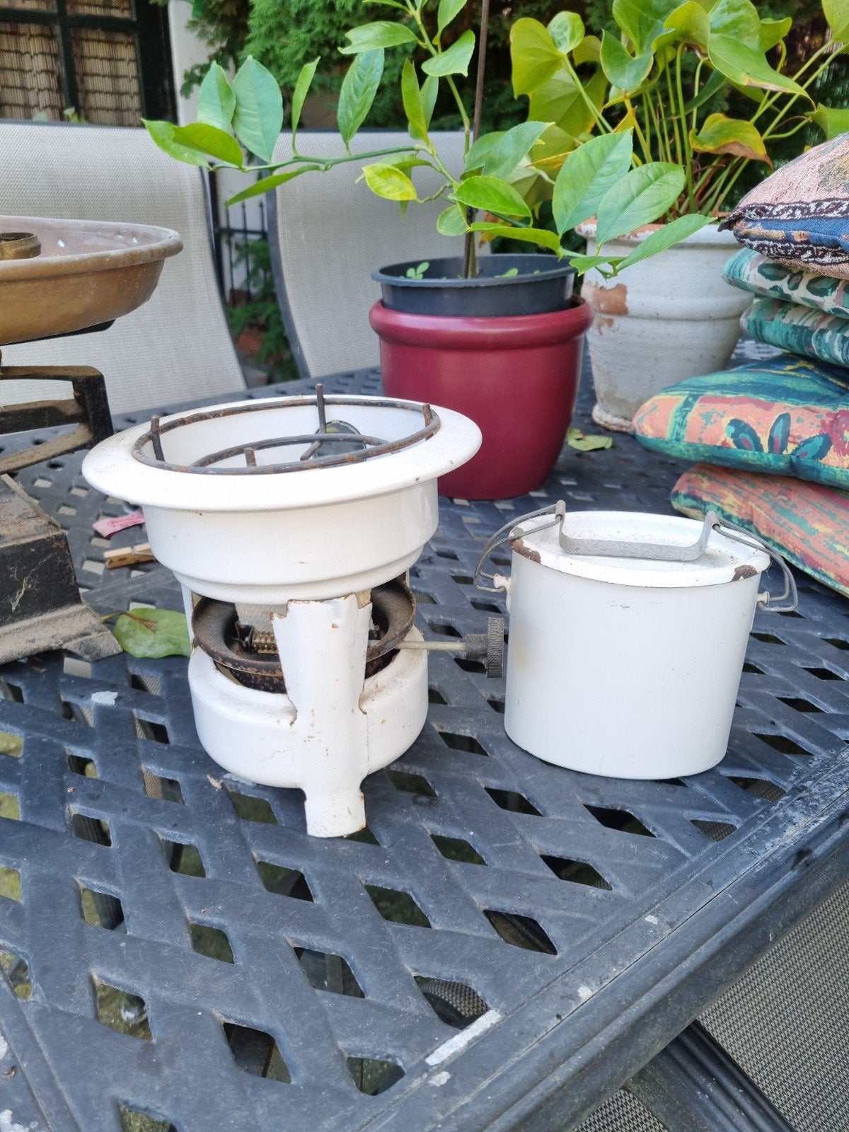 Vintage emaille brander en potje, Ophalen of Verzenden