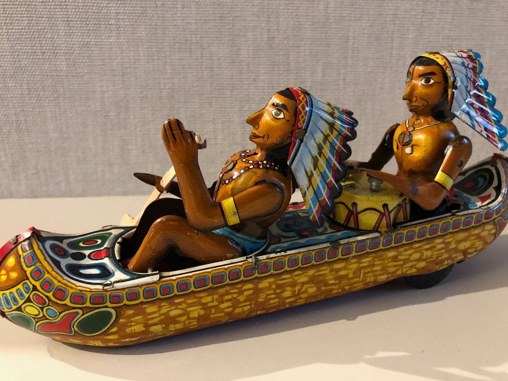 blikken roeiende indianen, Antiek en Kunst, Ophalen of Verzenden
