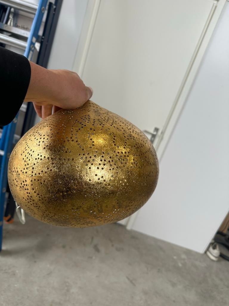Sfeervolle gouden hanglamp - Zo goed als nieuw, Huis en Inrichting, Lampen | Hanglampen, Ophalen, Zo goed als nieuw, Metaal, Minder dan 50 cm