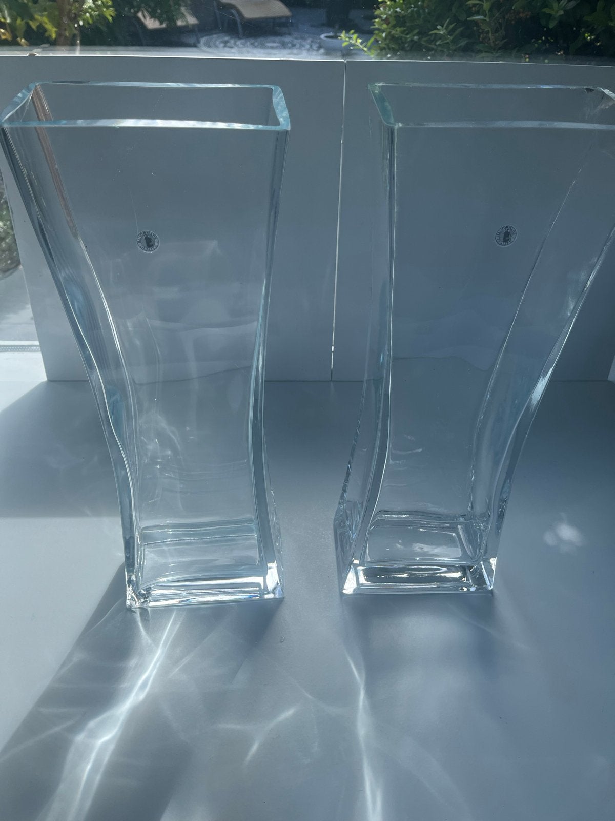 2 Grote Handgemaakte Glazen Vazen - 45 cm Hoog, Ophalen, Handgemaakt, Transparant, Glas
