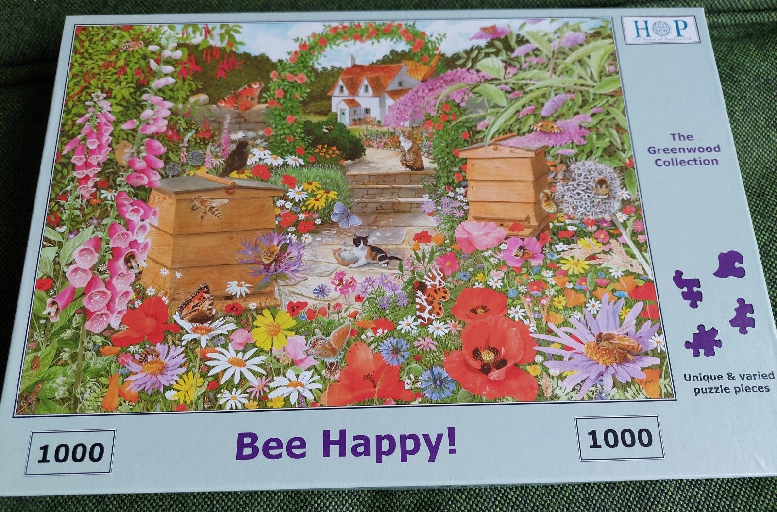 Bee Happy! puzzel 1000 stukjes - The Greenwood Collection, Ophalen of Verzenden, 500 t/m 1500 stukjes, Zo goed als nieuw, Legpuzzel