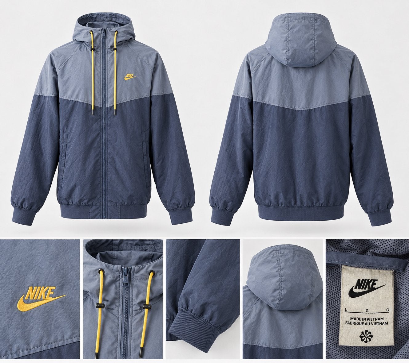 Nike windbreaker jas donkerblauw/lichtblauw met capuchon, Ophalen of Verzenden, Zo goed als nieuw, Maat 52/54 (L), Blauw