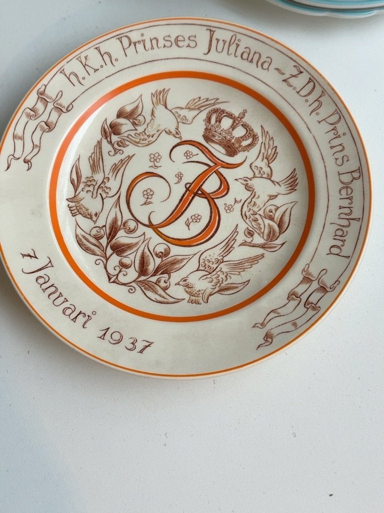 Petrus Regout herdenkingsbord Juliana Bernhard 1937, Ophalen, Zo goed als nieuw, Bord(en), Overige stijlen