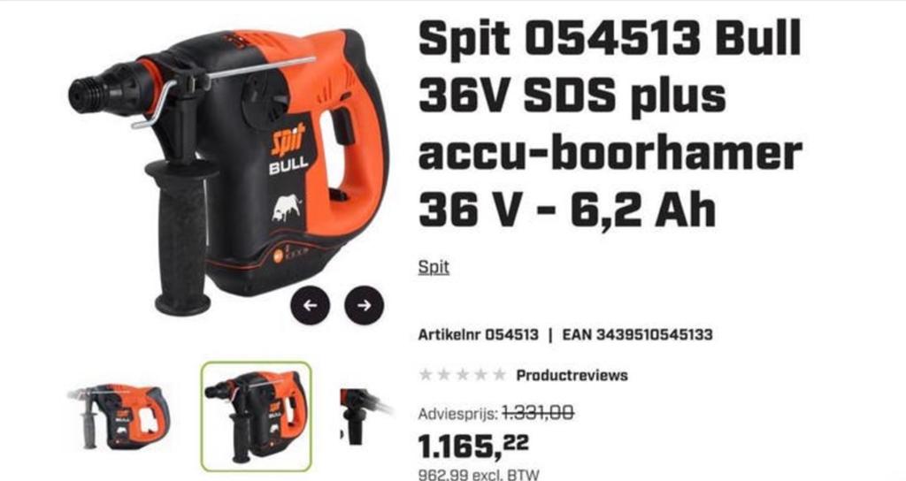 Spit 054513 Bull 36V SDS plus accu-boorhamer, Doe-het-zelf en Verbouw, Gereedschap | Boormachines, Ophalen of Verzenden, Zo goed als nieuw
