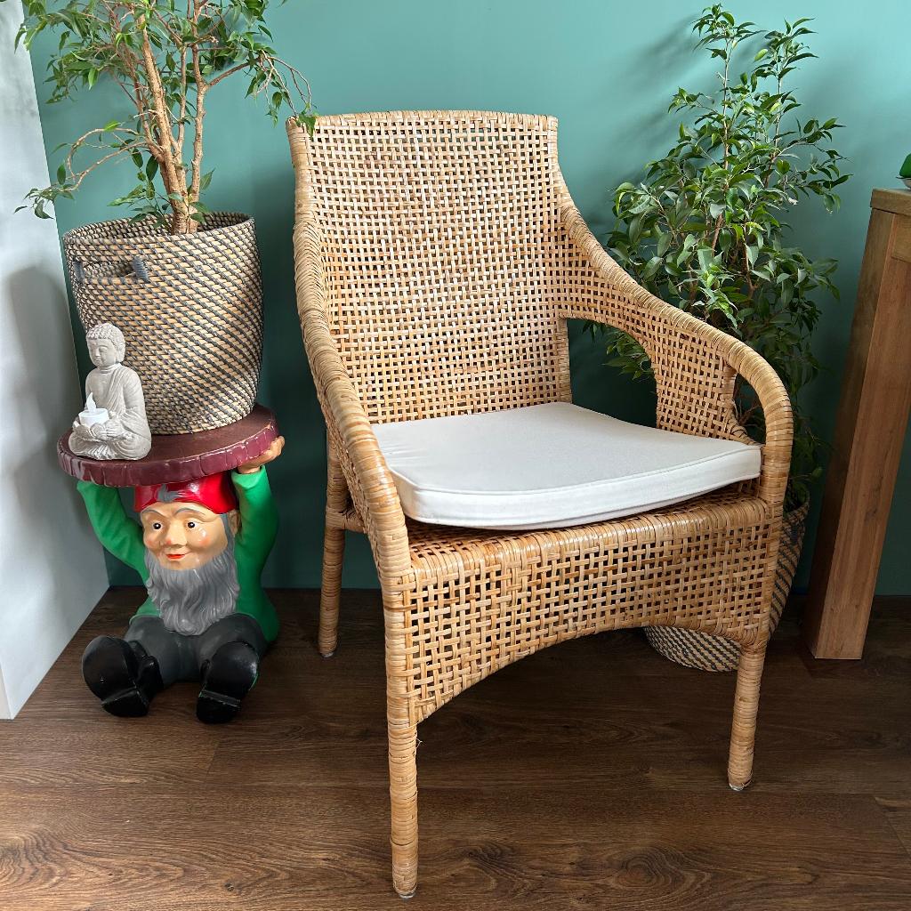 Rotan fauteuil met kussen | Vintage Boho | Japandi Armstoel, Ophalen, Bruin, Klassiek, eco, Boho, Bohemian, Japandi, Naturel, Eco, Vintage