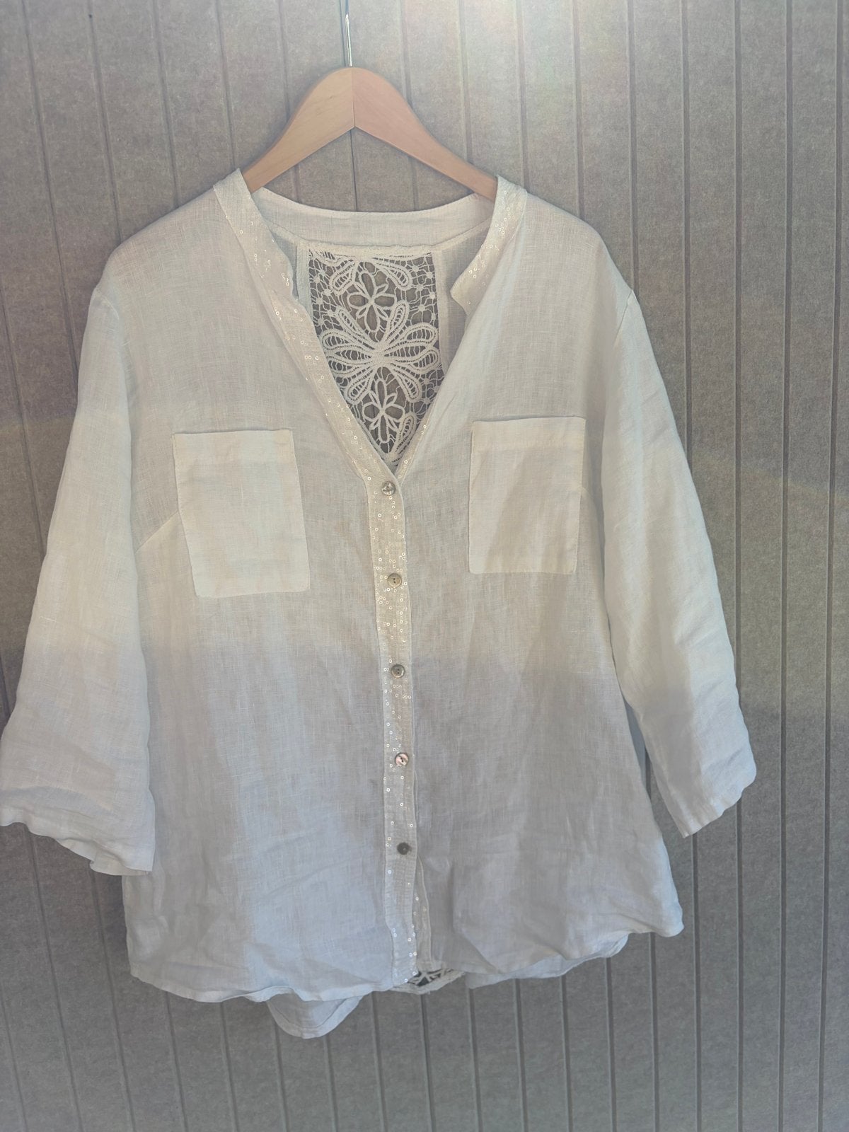 Twinset 100% Linnen Blouse met Open Achterkant, Ophalen of Verzenden, Gedragen, Maat 42/44 (L), Wit