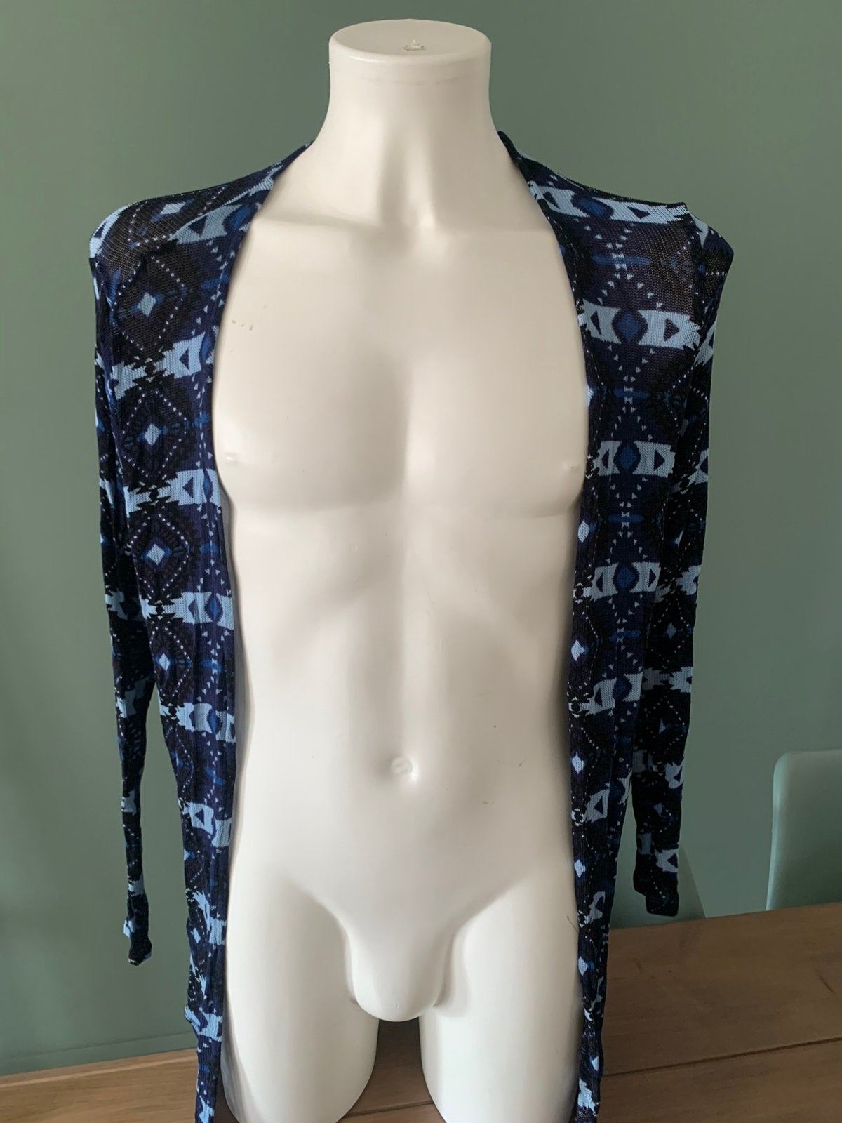 Blauw vest figuurtjes L vesten cardigans hippie boho, Verzenden, Nieuw, Maat 42/44 (L), Blauw